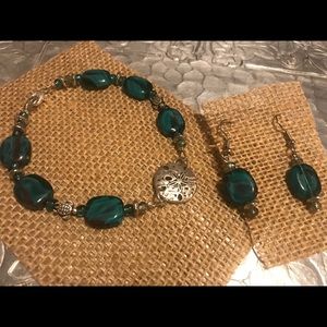8” Blown Glass Sand dollar bracelet & earring set